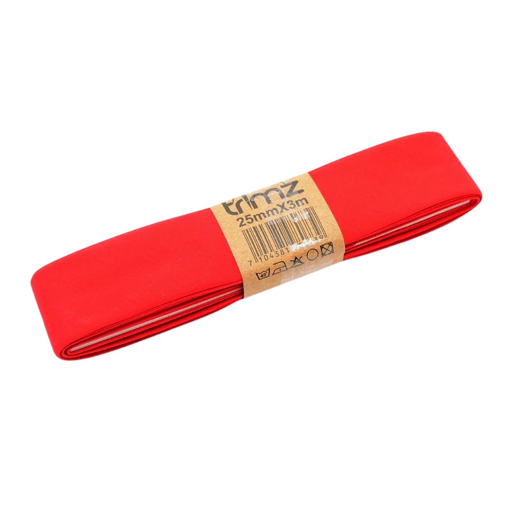 Trimz Red Polycotton Bias Binding Tape – 25Mm X 3M | Double Fold Fabric Edging For Sewing, Quilting & Dressmaking