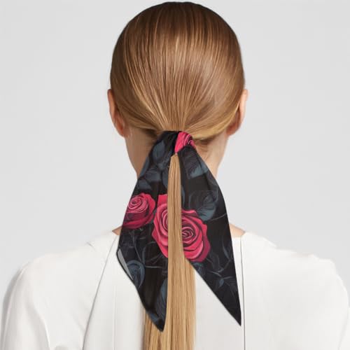 Square Head Scarf Red Rose Flowers Bandana Silk Feel Like Hair Wrap Shawl Lightweight Scarves Fashion Accessories for Women Girls2