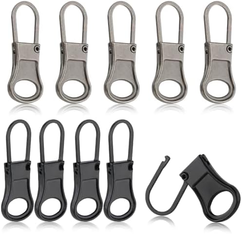 10 Pcs Jacket Chain Zip Lock Zip Puller Zipper Pull, Zipper Chain for Jacket Zipper, Zip String for Leather Jacket for Women, Zipper Hoodies for Women, 2-Color Detachable Zip Puller