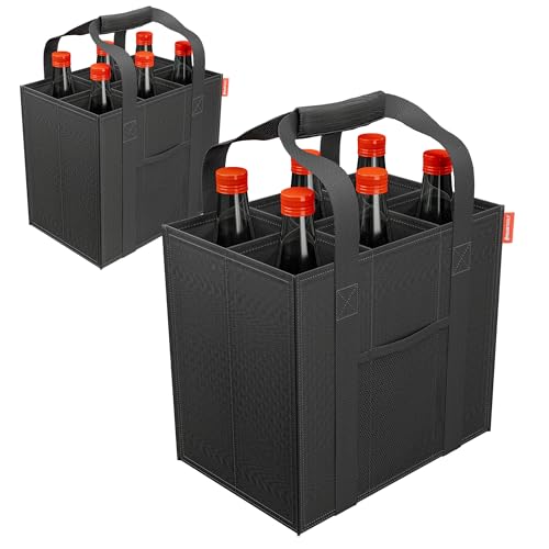 ATHLON TOOLS - ATHLON TOOLS Flaschentaschen 2er Set 6 Fächer je 1,5L – Faltbare, Wasserabweisende Einkaufstaschen mit Trennwänden und Griffen – Flaschenträger für Wasser, Wein & Bier – Schwarz