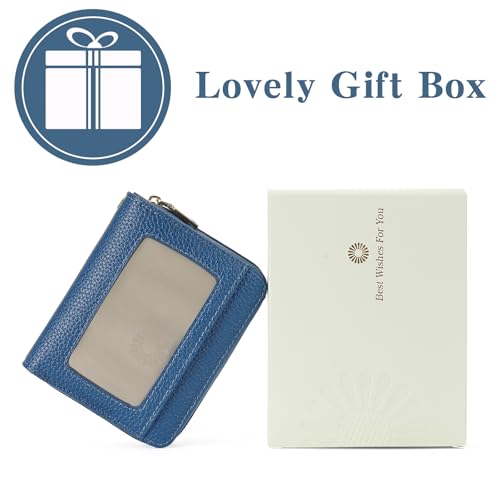 Image of GOIACII Small Wallet for Women RFID Blocking Credit Card Holder Ladies Compact Purse Zip Around Wristlet Vegan Leather Blue