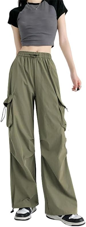 JYHBHMZG Women's Summer American Style Straight Leg High Waist Casual Wide Leg Sports Nylon Cargo Pants