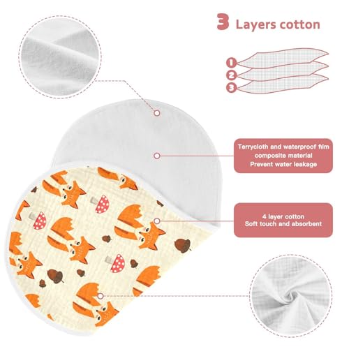 Cute Foxes Pattern Muslin Burp Cloths for Baby 4-Layer Absorbent Cotton Large 22" x 11" Soft Spit Up Rags for Newborns Boys Girls, 2 Pack3