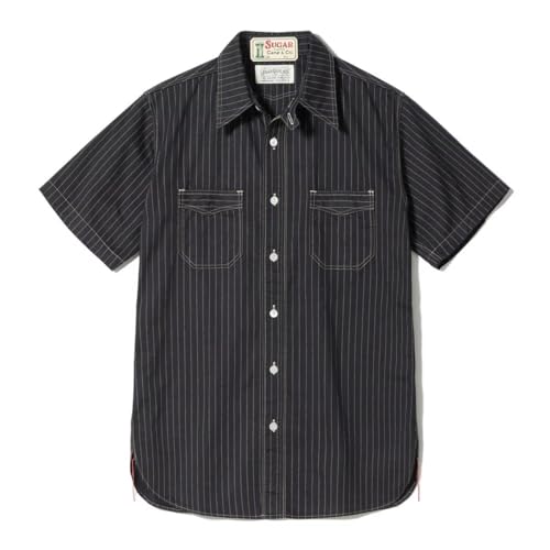 SUGAR CANE �V���K�[�P�[�� �V���c ���� FICTION ROMANCE 8.5oz. BLACK WABASH STRIPE WORK SHIRT SHORT SLEEVE �u���b�N �E�H�o�b�V�� ���{�� ���m SC36267