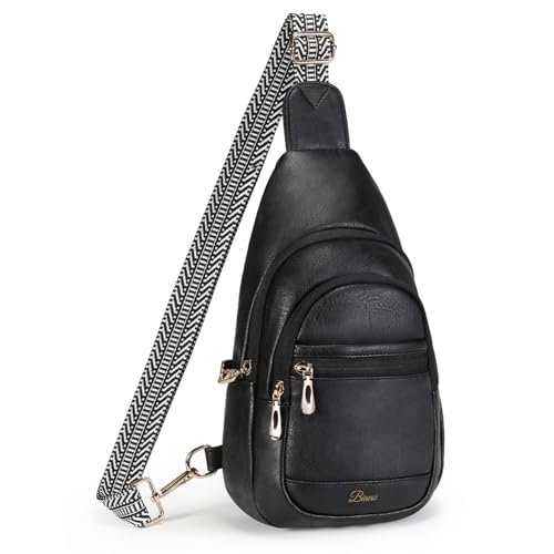 BIAVOI Crossbody Purses Bags for Women Travel, Anti Theft RFID Blocking Sling Chest Bag, Small Vegan Leather Purse for Everyday Casual (Black)