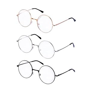 eBoot Metalen montuur, ronde bril, retro, metaal, heldere lens, uniseks, zwart, goud, zilver, 3 paar