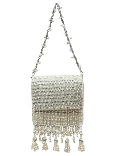 THE TAN CLAN Mira White Flap over Bag Clutch for women Purses Luxury Evening Handbags for ladies with Detachab