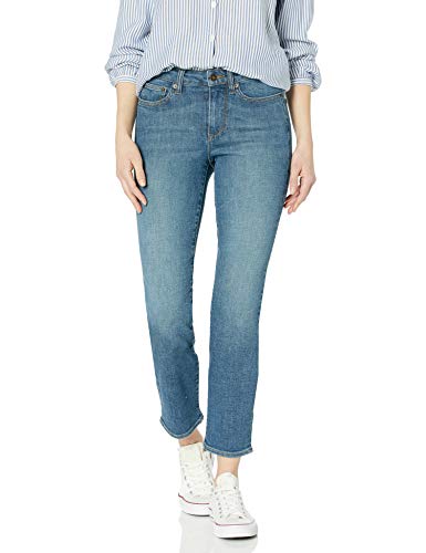 Amazon Brand - Goodthreads Women's Mid-Rise Slim Straight Jean, Authentic Blue 28