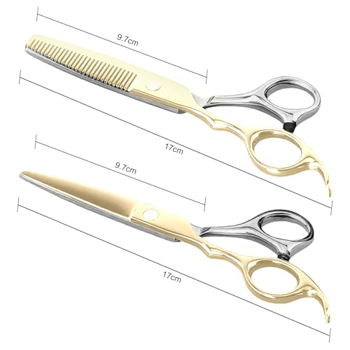 Hair Scissors Professional Haircut Scissors Set, Thinning Shears for Hair Cutting with 30 Teeth, Straight Shears for Men Women Home Salon Barber Gold — view 5