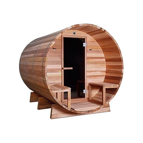 AYCHLG Canadian Red Cedar Western Red Cedar Wood Outdoor Barrel Sauna,with 6KW Wet or Dry Heater Cover