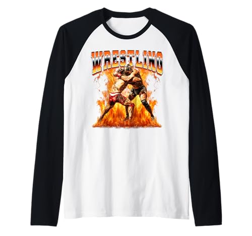 Wrestling Wrestler Flames stile Bootleg anni '90 Maglia con Maniche Raglan