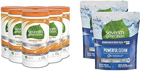 Seventh Generation Disinfecting Multi Surface Wipes, Botanical Disinfectant, 70 Count, Pack of 6 & Fragrance Free Dishwasher Detergent Pack, 45 Count, 2 Pack image 2
