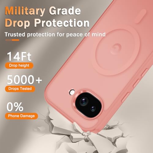 Image of for Google Pixel 10a Case, Matte Magnetic Phone Cover [with 1 Screen Protector] [Support for MagSafe] [Shockproof Military Grade Protection] Translucent Frosted Back, Pink
