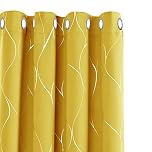 Deconovo Window Treatment Eyelet Room Darkening Curtains, Silver Wave Line Foil Printed Blackout Curtains for Living room, 46 x 90 Inch(Width x Length), Mellow Yellow, 2 panels