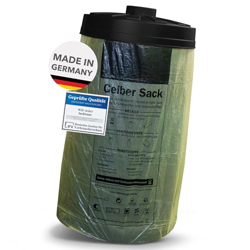 Will-Jeder Sacktonne schwarz mit schwarzem Deckel für Gelben Sack Mülleimer Müllsackständer