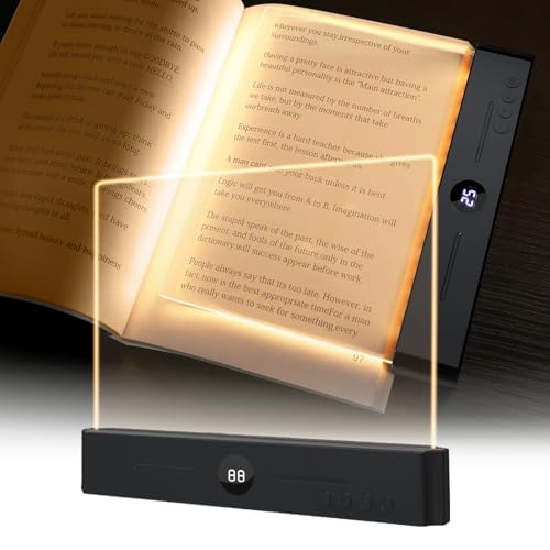 Book Light, Rechargeable Clear LED Flat Book Lights for Reading in Bed at Night with 3 Colors & Timer, Dimmable Panel Plate Book Lamp Full Page Light, Bookish Gifts for Women Readers Kids Book Lovers
