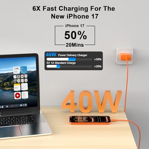 Image of iPhone 17 16 15 Fast Charger,[MFi Certified] 40W USB C Wall Charger Block with 10FT USB C to USB C Charging Data Sync Woven Cable for iPhone 17 /17Air /17Pro Max /16 Pro Max /16Pro /16 /15ProMax /15Pro