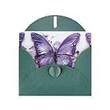 Lila Ölgemälde Schmetterling Druck Dunkelgrün Perlglanz Papier Urlaubskarte mit Umschlag Geeignet für Geburtstagswünsche Hochzeit Glückwünsche und Beileid