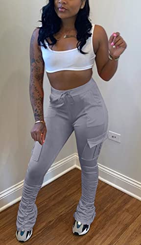 SHINFY Women's Stacked Leggings Pants,Casual Bell Bottom Yoga Pants Ruched Jogging Sweatpants2