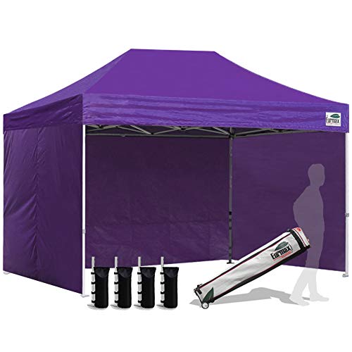 Image of Eurmax USA 8x12 Pop Up Canopy Tent,Commercial Tent with Patented No-Tip Rolling Bag,4 Zippered Removable Walls,UV & Water Resistant Canopy Top,Heavy Duty Outdoor Gazebo,Instant Shelter(Purple)