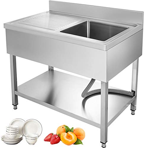 KITGARN Évier Inox de Cuisine 100x60x85cm, Évier sur Pieds en Acier Inox avec Égouttoir à Gauche 40x40x25cm, Anti-éclaboussures Lavabo Professionnel pour Cuisine des Restaurants,Garages,Entrepôts