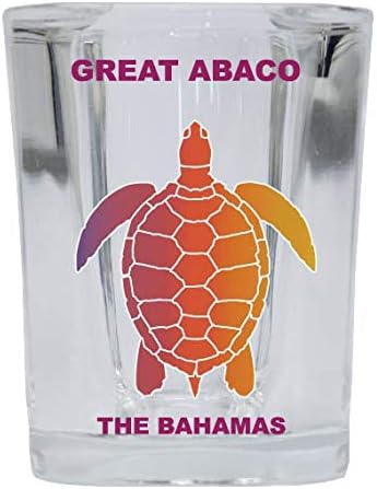 R and R Imports Great Abaco The Bahamas Souvenir Square Shot Glass Rainbow Turtle Design 4 unidades