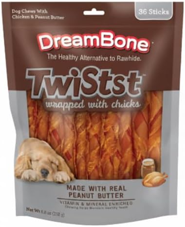 Dream~Bone~ Twists Wrapped with Real Chicken & Peanut Butter, Highly Digestible Dog Chews, 36 Count