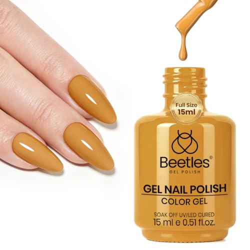 Beetles Mustard Yellow Gel Polish - Sycamore Mellow 15ML/0.51Fl Oz, Yellow Gel Nail Polish, Same Color Bottle, Soak Off UV LED Lamp Fall Nails Art, Long-Lasting Manicure Salon DIY Nails Home