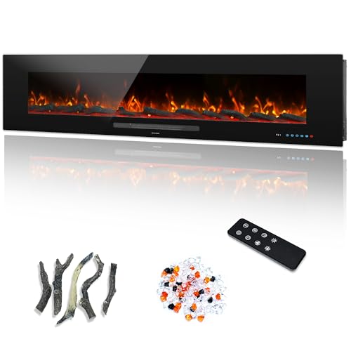 Dreamflame 60" Electric Fireplace, Recessed & Wall Mounted Fireplace Heater 13 * 13 Colors Flame &Fuel Bed w/5 Dimmer, Touchscreen &Remote Control Temp, Overheating Protect, Hardwired, 1500W, Black