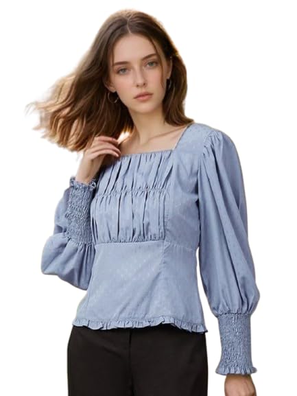 Image of Rare Women Casual Blue Colour Square Neck Solid Regular Top