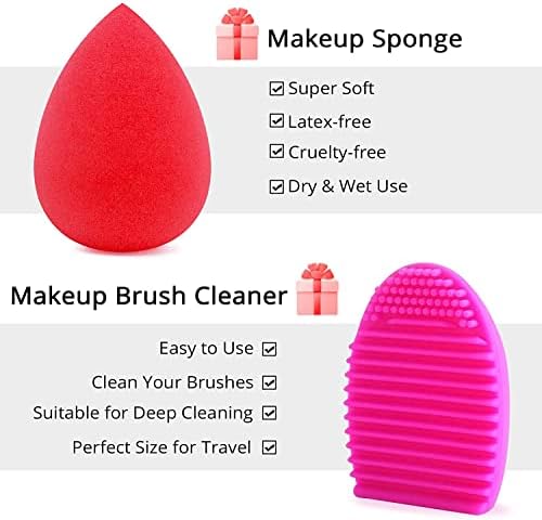 BEAKEY Makeup Brushes Premium Synthetic Foundation Face Brush Eyeshadow Kabuki Blush Brush Kit, Makeup Brush Set with 2 Pcs Makeup Sponge (10+2pcs, Black/Silver)