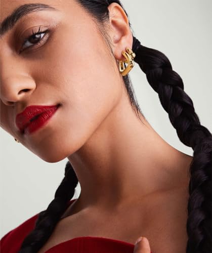 Triangle Hoop Earring for Women 14K Gold Plated Thick Chunky Geometry Earrings (Gold and Silver)3