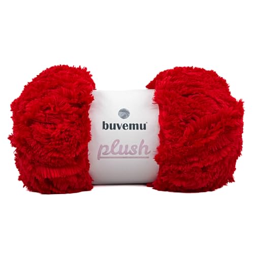 Image of Plush Faux Fur Bulky Yarn, Super Soft Fluffy Fuzzy for Knitting Crocheting Crafting, 100 Gram (3.53 Ounces) 109 Yards (100 Meters) (Red)