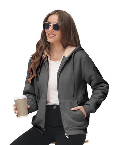 GEEK LIGHTING Womens Zip Up Hoodie Fleece Lined Jacket Sherpa Lined Sweatshirt Warm Winter Fashion Coat for Women3