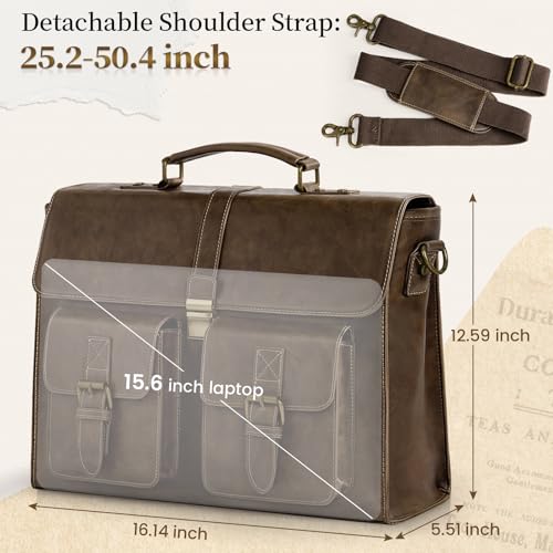 Image of RAINSMORE Mens Messenger Bag 15.6 Inch Leather Vintage Laptop Briefcase Waterproof Computer Laptop Bag Leather Satchel Bag Large Shoulder Bag for Office Work Travel College, DarkBrown