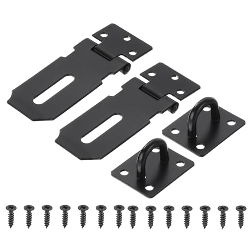 Image of PATIKIL 3 Inch Door Locks Hasp Latch, 2Pcs Stainless Steel Hinge Lock Padlock Clasp Hasp Lock Latch Door Gate Lock Hasp with Screws for Cabinet Drawer, Black