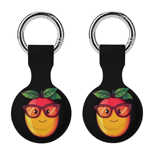 Funny Mango With Glasses Protective Case Compatible for Airtag Silicone Tracker Holder Tracker Cover with Key Ring 2PCS