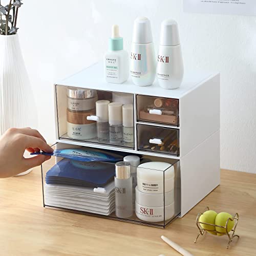 Marknor Desk Organizer With 4 Drawers, Makeup Organizer, Plastic Sundries Storage, Vanity Organizer, Cosmetic Storage Organizer, Desk Storage Box, Bathroom Counter Or Dresser, White (Cd-Qbh-01) #TOP2