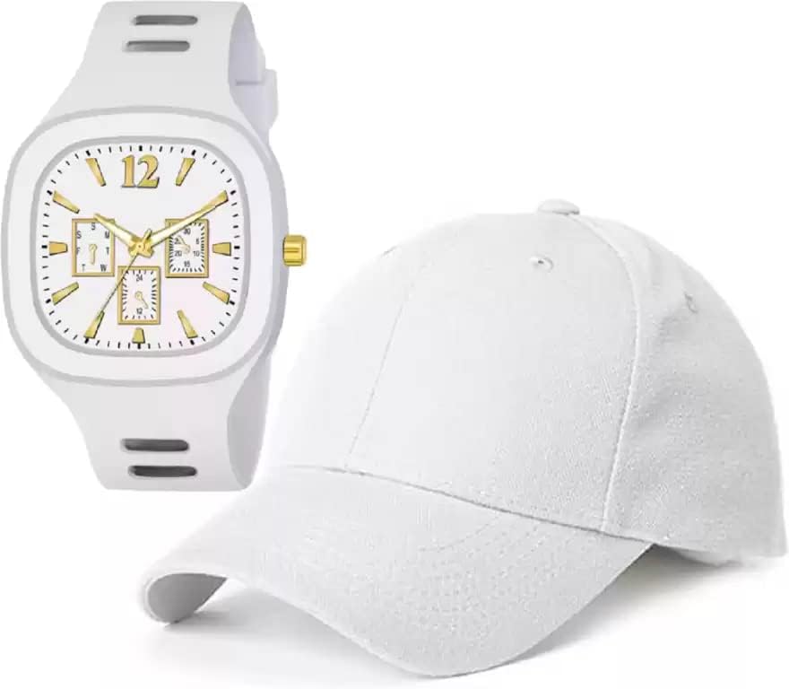 Acrylic Brand White Adjustable Whith Square Watch Unisex Cap Quick Drying Sun Hat For Summers Outdoor Activites Sports Baseball Black Hat For Men Pack Of 2