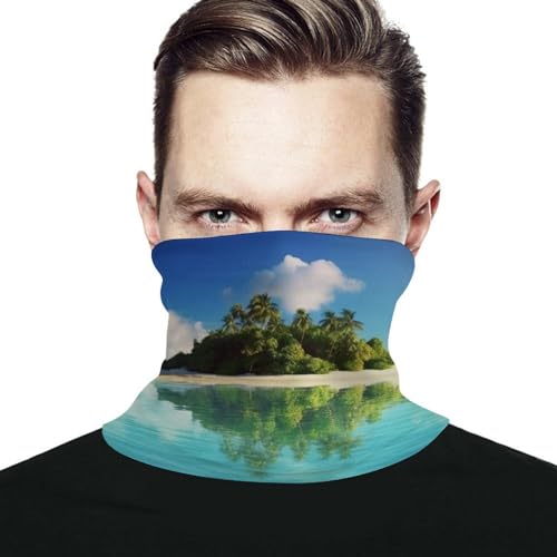 HJUQNGF Cache-cou noir et blanc avec peinture mélangée, cagoule, écharpe, couvre-visage respirant pour homme et femme, Belle île dans la mer, taille unique