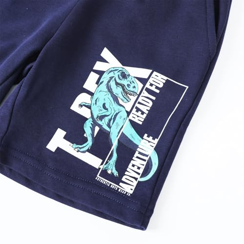Image of HILEELANG Toddler Boy Summer Short Clothes Sets Cotton Crewneck Tees Shorts Pocket Adjustable Knite Shorts Playwear Sets
