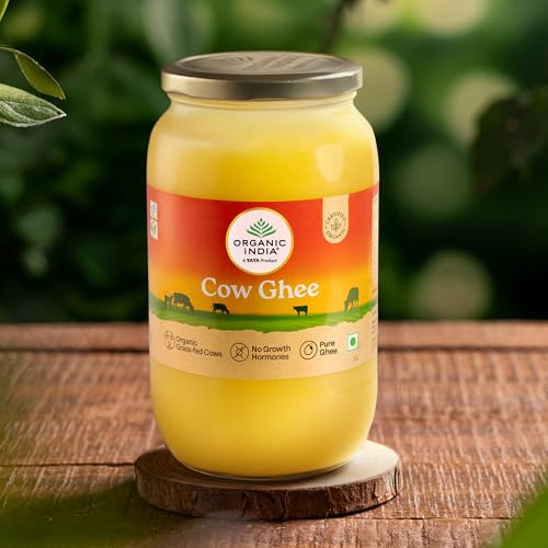 Image of Organic India Pure Cow Ghee, 1 L | Labs Tested on 250+ Parameters | Certified Organic | Glass Bottle | Sourced from Organically Fed Cows | Authentic Taste, Rich in Healthy Fat