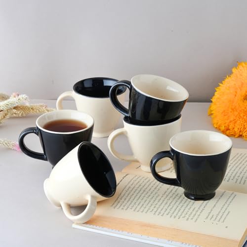 Image of BLACKCARROT Stoneware Tea Cups Set (Black & White Cup Set)