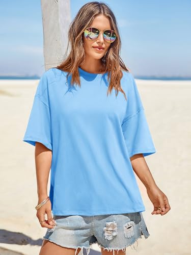 Image of Tankaneo Womens Oversized Tshirts Summer Casual Short Sleeve Crew Neck T Shirt Loose Fit Side Slit Tee Tops
