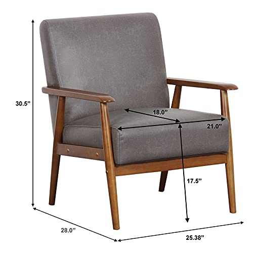 Pulaski Wood Frame Faux Leather Accent Chair, 25" X 28" X 31", Steel Grey #TOP2