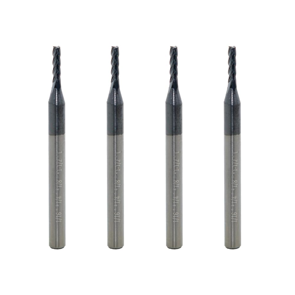 JIANXING Carbide Square End Mill for Alloy Steels/Hardened Steels, 1/16" End Mill Bits, 4 Flute HRC 55 Deg AlTiN Coating, CNC Router Bits (4 Pcs)