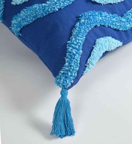 Image of TIB Premium Boho Cushion Covers 16 inch x 16 inch | Decorative Throw Pillow Covers Set of 2 with Tassel Accent for Sofa, Couch, Living Room & Bedroom | Blue Diamond