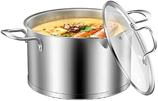 Stainless Steel Stock Pot with Glass Lid 5L , 24 cm Induction Cooking Pot Stockpot , Soup PotDouble Handle, Scale Engraved Inside, Compatible with All Heat Sources, Oven Resistant, Dishwasher Safe