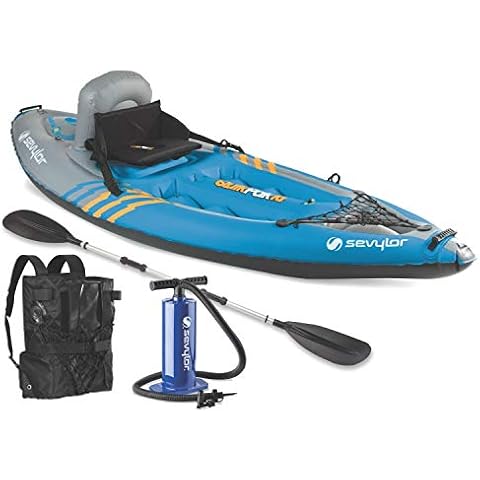 Sevylor Quikpak K1 1-Person Kayak Blue, 8'7" x 3' Cover