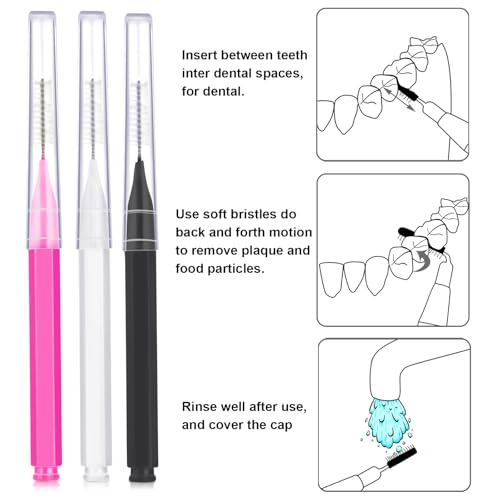 Image of Patelai 100 Pieces Braces Dental Brush for Cleaner Interdental Toothpick Dental Tooth Flossing Head Oral Hygiene Flosser Toothpick Cleaners Tooth Tool(White, Black, Pink,Proper Size)
